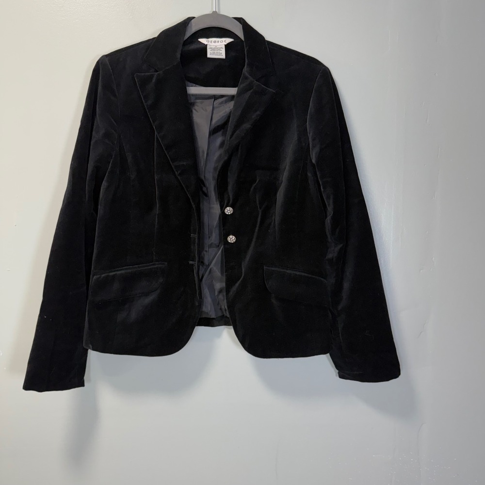 George Vintage Y2K Black Velvet Blazer Rhinestone Button Jacket GL541030 Size 10